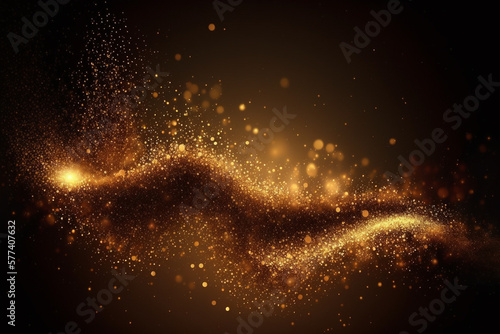 Golden glitter sparkling dust on black background illustration