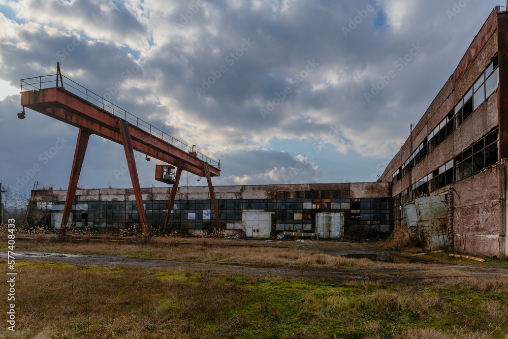 Industrial area, old shabby abandoned industrial buildings