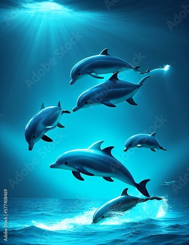 dolphins in the water created with Generative AI technology © Edi