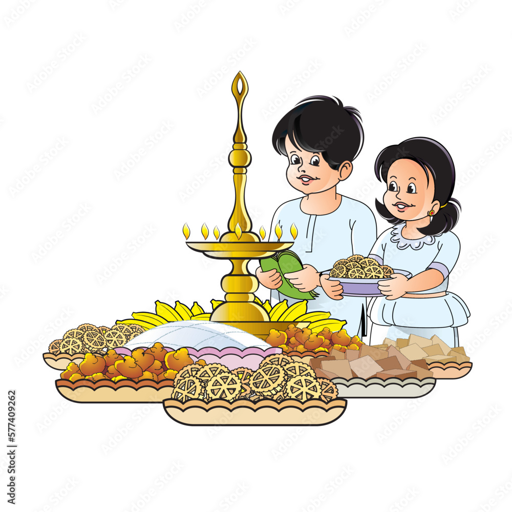 Sri Lanka Sinhala new year food with boy and girl Stock Vector Adobe
