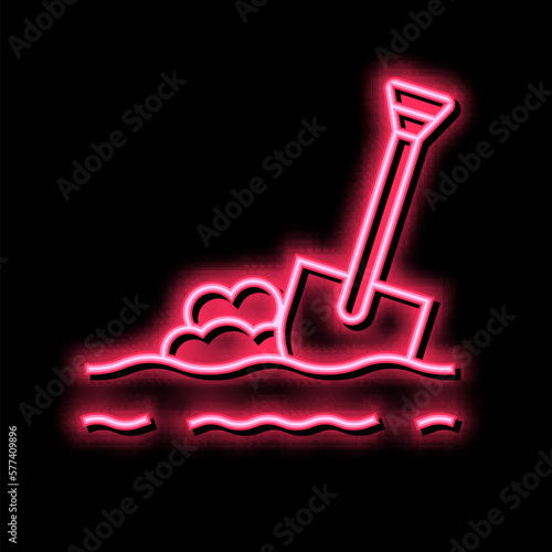 shovel in ground neon glow icon illustration