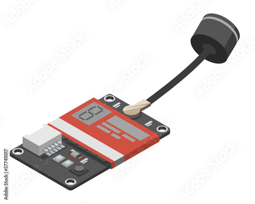 VTX Video Transmitters Circuit Board FPV Drone Racing freestyle Drone component parts isometric isolated illustration vector 