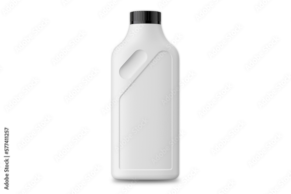 Empty blank white plastic household bottle mockup isolated on background. 3d rendering.