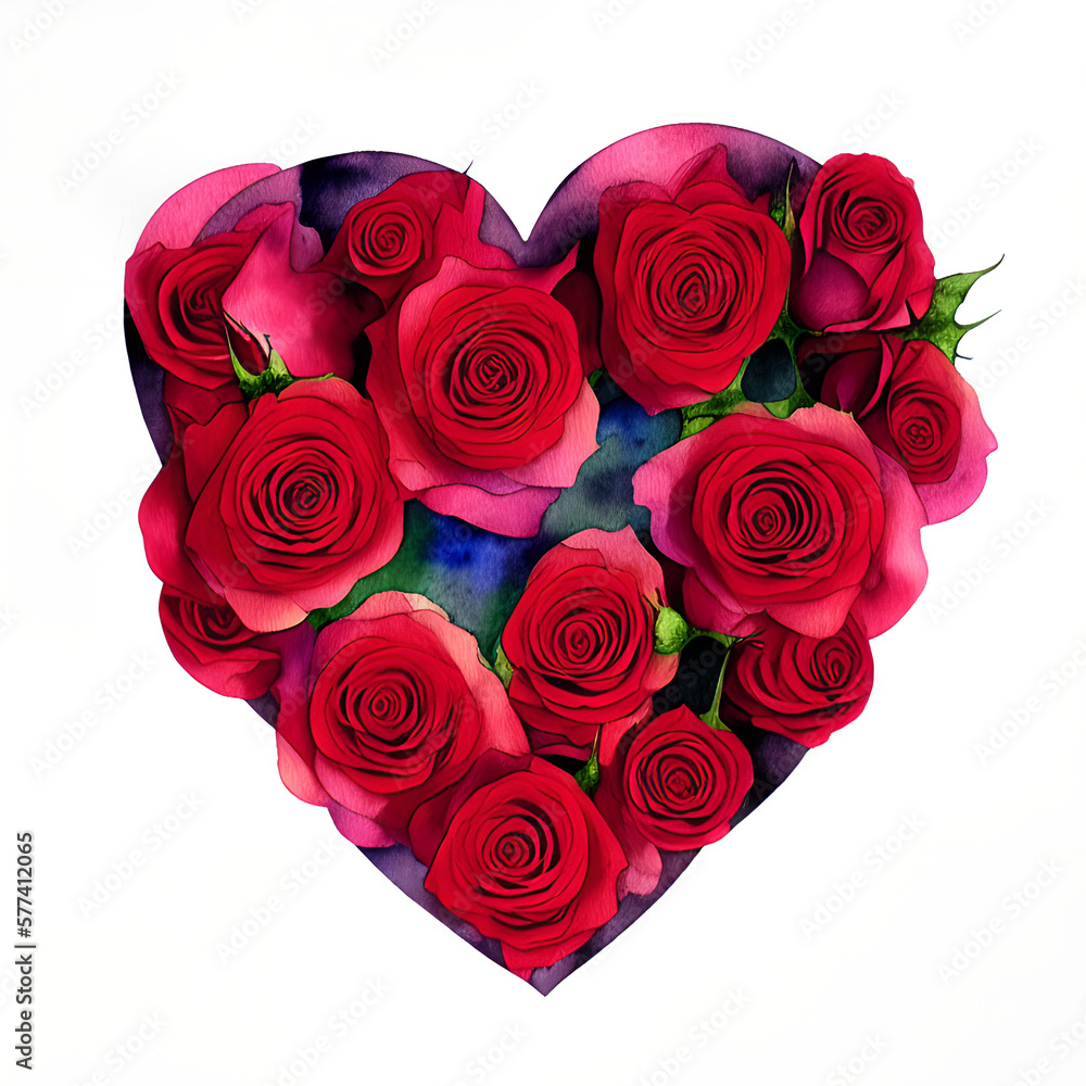 red roses heart, love, generative ai, valentine's day, wedding, mothers day, watercolor style red roses heart, love, generative ai, valentine's day, wedding, mothers day, watercolor style