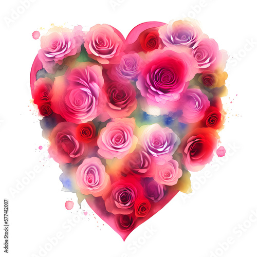 heart shaped roses  love  generative ai  valentine s day  wedding  mothers day  watercolor style