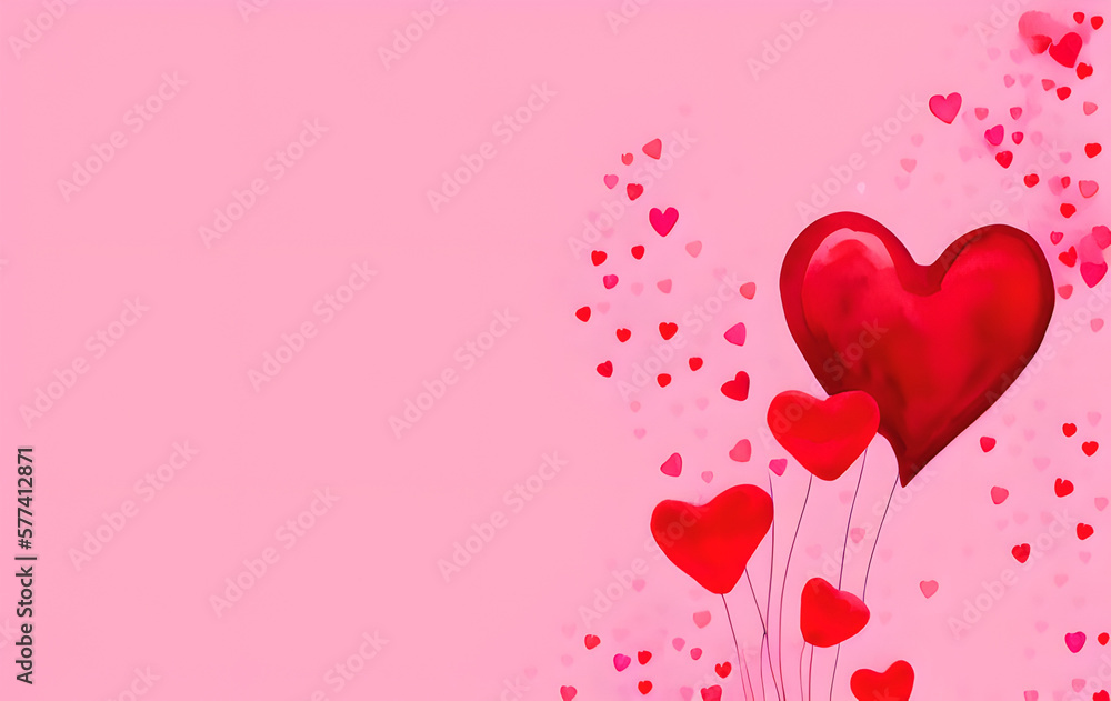 red hearts on a pink background, love, generative ai, valentine's day, wedding, mothers day, watercolor style