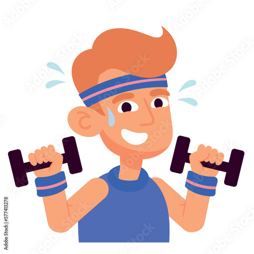 young man lifting dumbbells