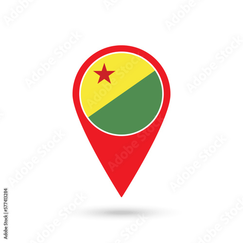 Map pointer with state Acre. Vector illustration.