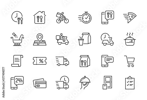 Tableau sur toile Food delivery related icon set
