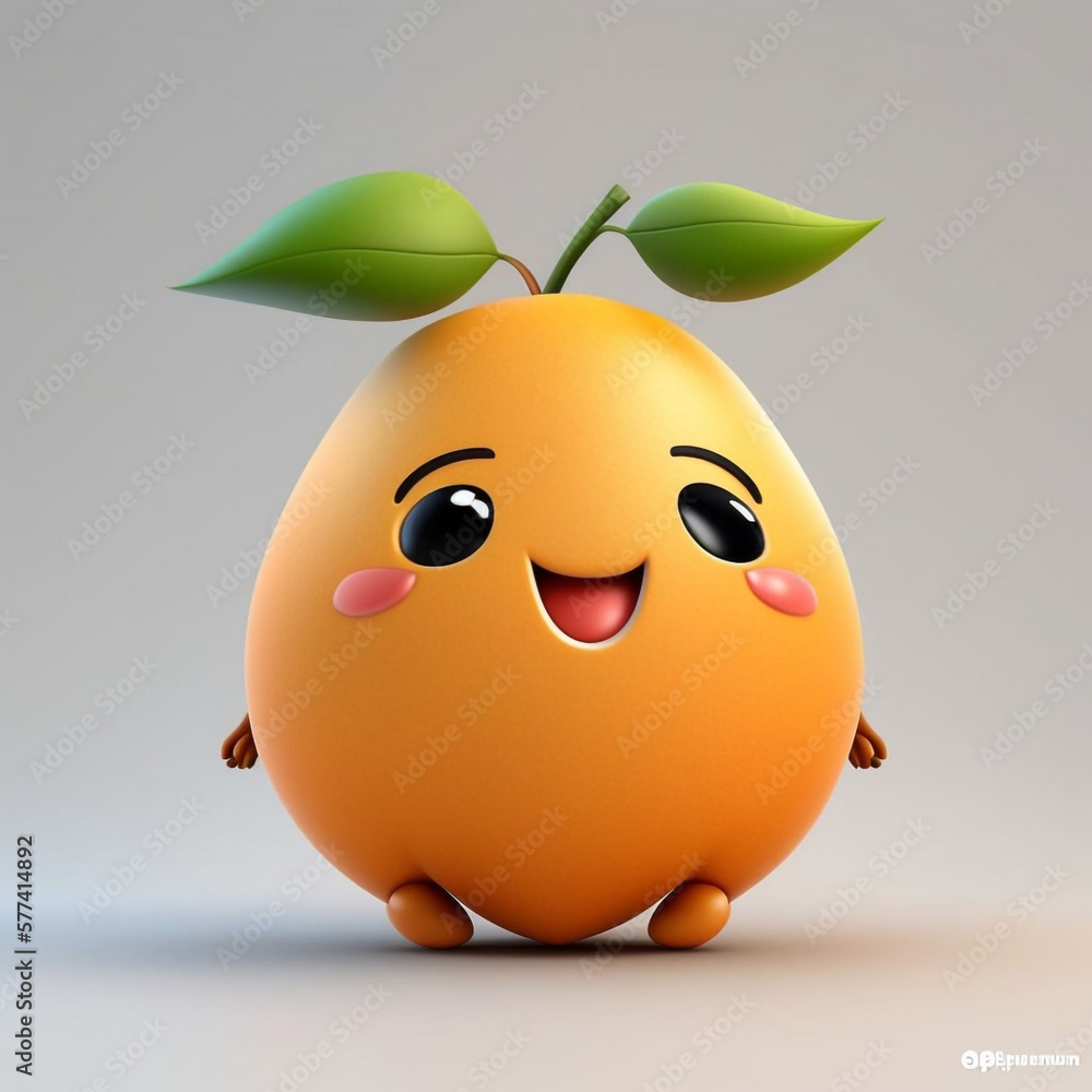 3D Cartoon Mango Fruit Character with Smiling Expression generative ai 3D Cartoon Mango Fruit Character with Smiling Expression generative ai
