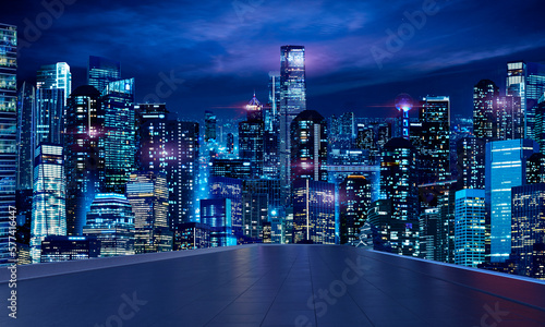 Fototapeta Naklejka Na Ścianę i Meble -  night city background, cyber city background