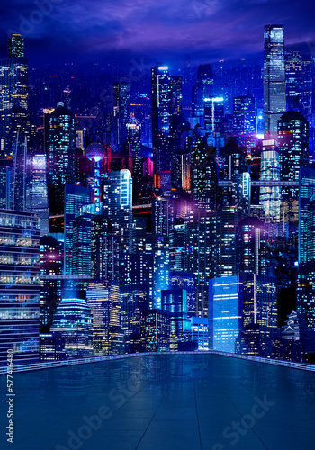 Fototapeta Naklejka Na Ścianę i Meble -  night city background, cyber city background