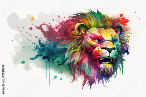 Colored lion head on white background，AI technology generated image