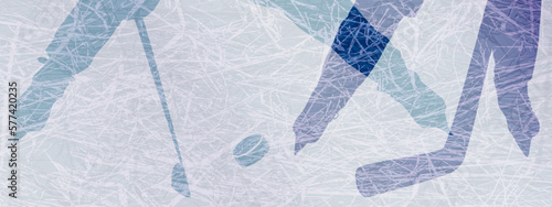 Hockey banner with two players in motion on a ice. Sports illustration with space for text placement, promotions, advertising, promotions, etc.