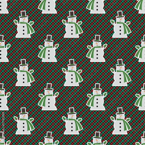 The vector illustration of Christmas Santa in a seamless repeat pattern with a checkered pattern for wallpaper, backdrops, and various surfaces.