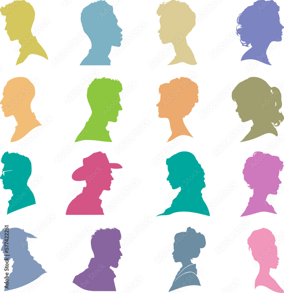 Set of people silhouettes, flat vector illustration
