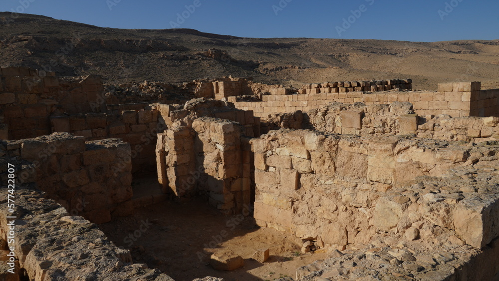 Nabatean city ruins in Mamshit National Park, Israel,  in the morning time