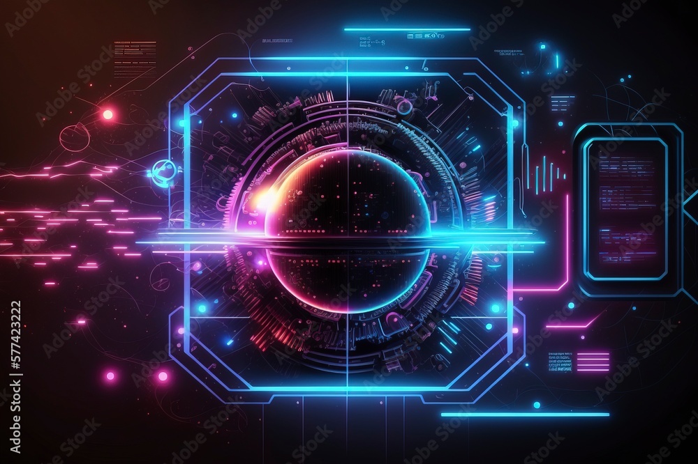The technological cyberspace background of neon effect. AI technology generated imag The technological cyberspace background of neon effect. AI technology generated imag