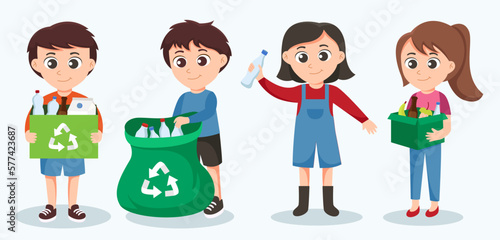 Volunteer activity  garbage collection to save the world concept  vector illustration. Volunteers of young people with  garbage bags. volunteering working and environmental cleanup