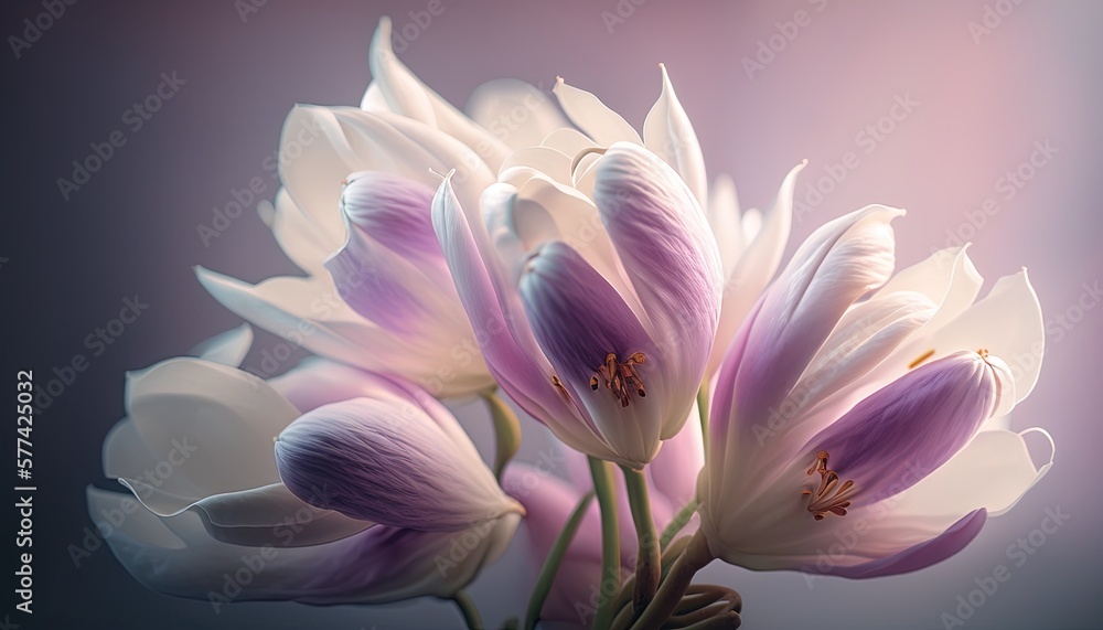 Beautiful crocus lilies illustration bouquet generative ai.