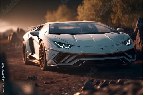 Maximum Realism and Detail in a White Lamborghini: Capturing the Depth and Power фототапет