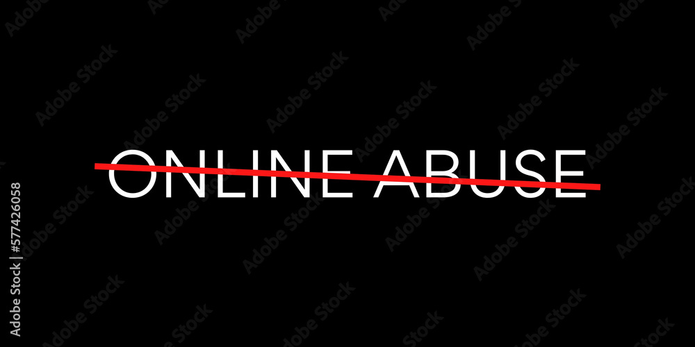 Stop Online Abuse Text.  White word Online abuse with a red line on top represents the feeling to stop cyberbullying.