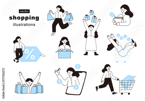 Online shopping concept flat illustration set.
