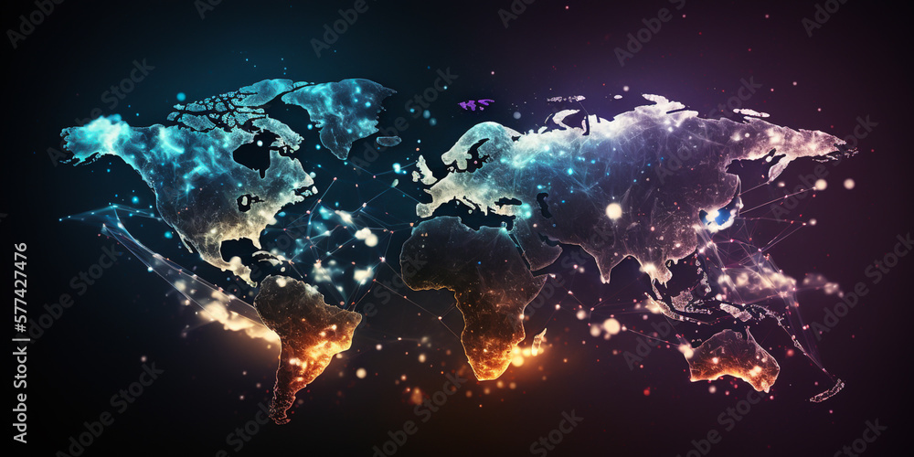 Double exposure of a world map connecting with clouds symbolizes global interconnectedness of modern world. Global interconnectivity of technology, symbolizing how both are intertwined. generative ai Double exposure of a world map connecting with clouds symbolizes global interconnectedness of modern world. Global interconnectivity of technology, symbolizing how both are intertwined. generative ai