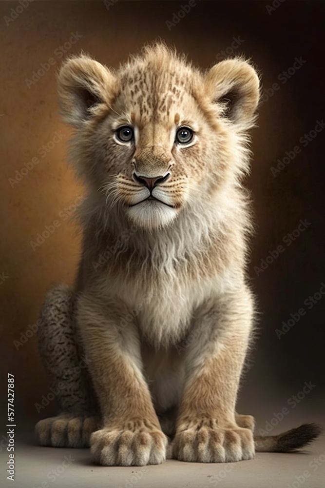 full body realistic lion cub on black and white background Generative AI full body realistic lion cub on black and white background Generative AI