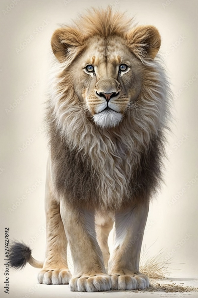 full body realistic lion cub on black and white background Generative AI - obrazy, fototapety, plakaty 