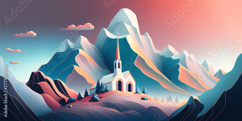 Landscape painting captures the beauty of the mountains and a Scandinavian chalet, with its vibrant colors and intricate details. generative ai.
