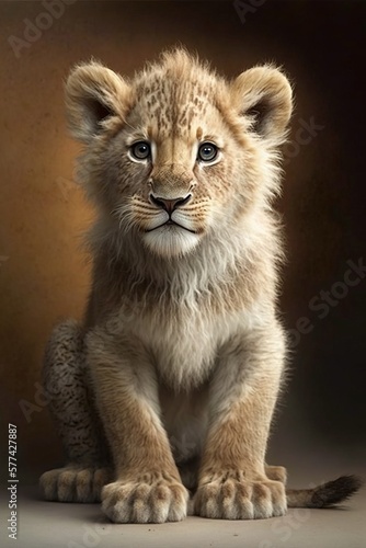 full body realistic lion cub on black and white background Generative AI © Whitefeather