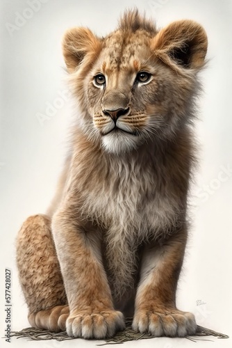 full body realistic lion cub on black and white background Generative AI