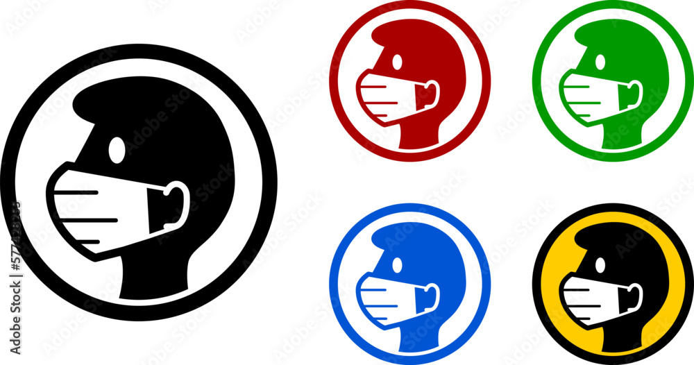 Set of Wear a Face Mask or Face Covering Icons with Different Colors. Vector Image. Set of Wear a Face Mask or Face Covering Icons with Different Colors. Vector Image.