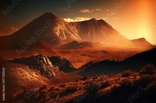 Le soleil se couchait derrière une chaîne de montagnes