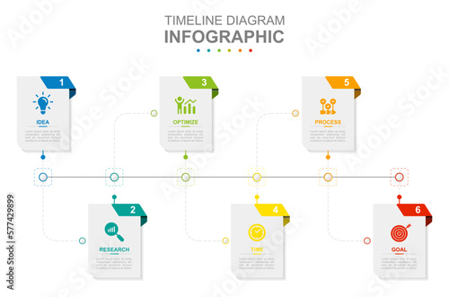 Infographic business template. 6 Steps modern Timeline diagram with title topics. Concept presentation.