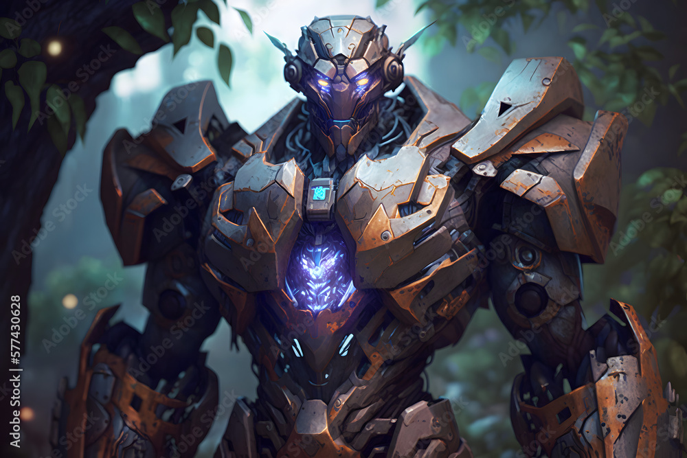 Fototapeta premium Futuristic, fantasy golem, android. Generative AI