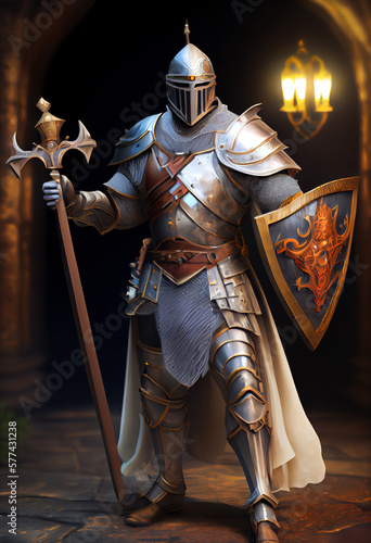 Tela Close-up of a knight in armor. Generative AI
