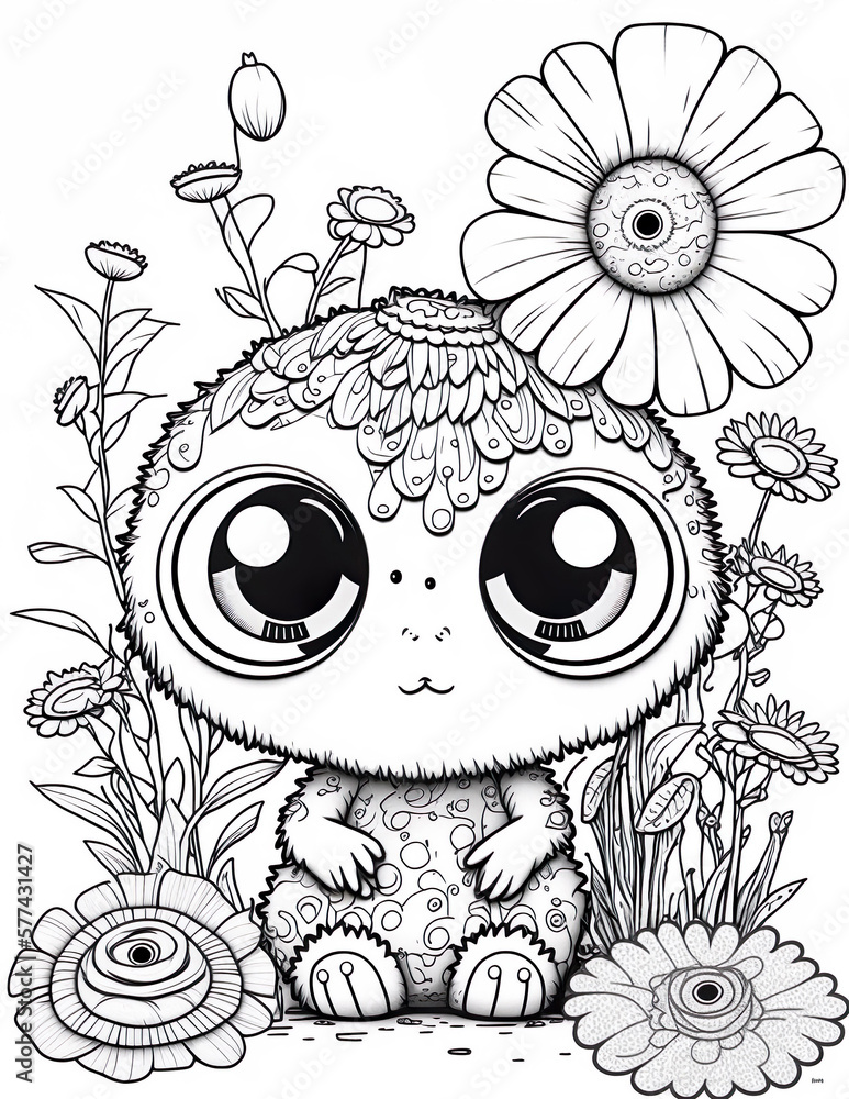 Adorable Creepy Monster Coloring Page, Cute Monster Coloring Page