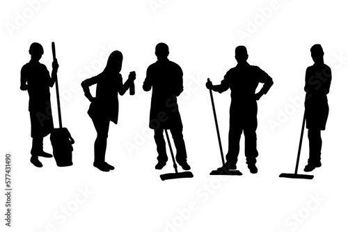 Set of silhouettes of housekeeping maid service vector design