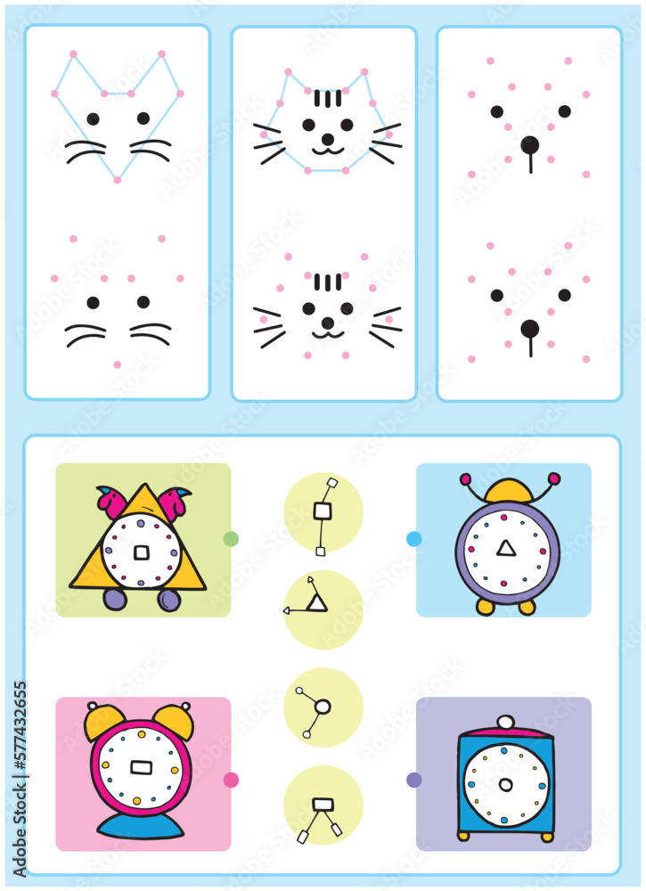 Educational and recreational activities for children at home and at school. A worksheet for parents and teachers to teach, exercise and train children to acquire new skills, vector illustration Educational and recreational activities for children at home and at school. A worksheet for parents and teachers to teach, exercise and train children to acquire new skills, vector illustration