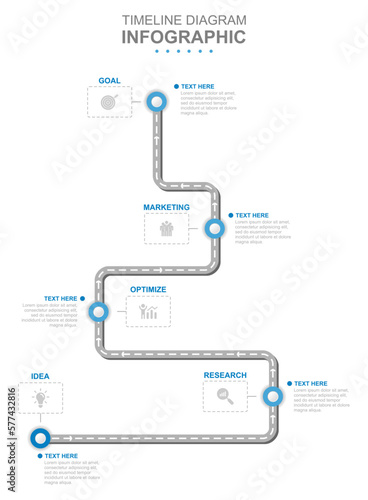 Infographic business template. 6 Steps Modern Timeline diagram with road journey concept. Concept presentation.