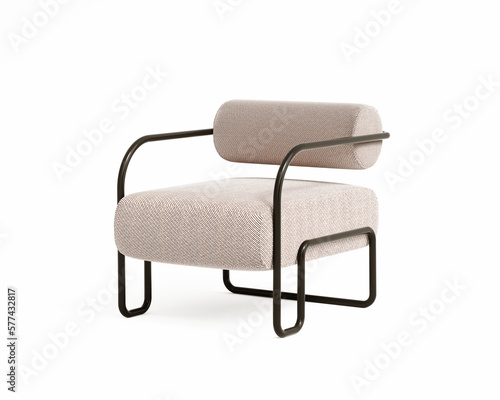 Beige modern chair with black steel isolated in white background 