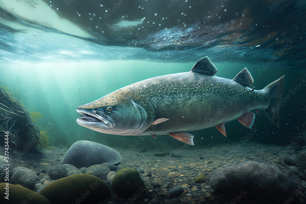 Salmon underwater. Ai generated. Salmon underwater. Ai generated.