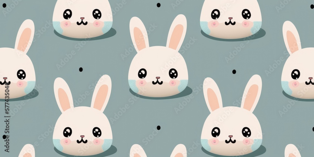 Cute adorable Easter bunny faces seamless pattern in holiday illustration with funny rabbit characters heads with ears on light grey pastel background. Happy Easter concept. AI generative. Cute adorable Easter bunny faces seamless pattern in holiday illustration with funny rabbit characters heads with ears on light grey pastel background. Happy Easter concept. AI generative.