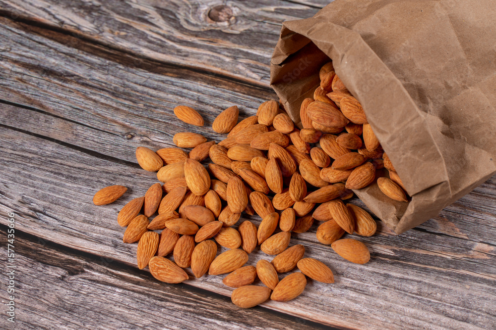 almonds on wooden background