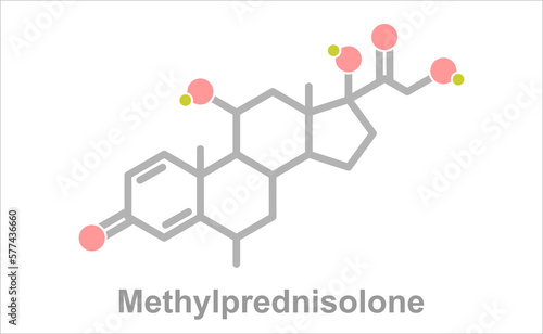 Simplified formula icon of the methylprednisolone molecule. 