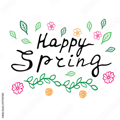 Vector illustration of happy spring lettering isolated with decortive elements