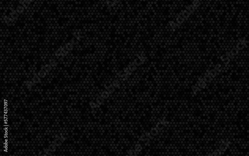 abstract background with black tiny hexagon shapes. Chrome metallic hexagon glossy futuristic background.