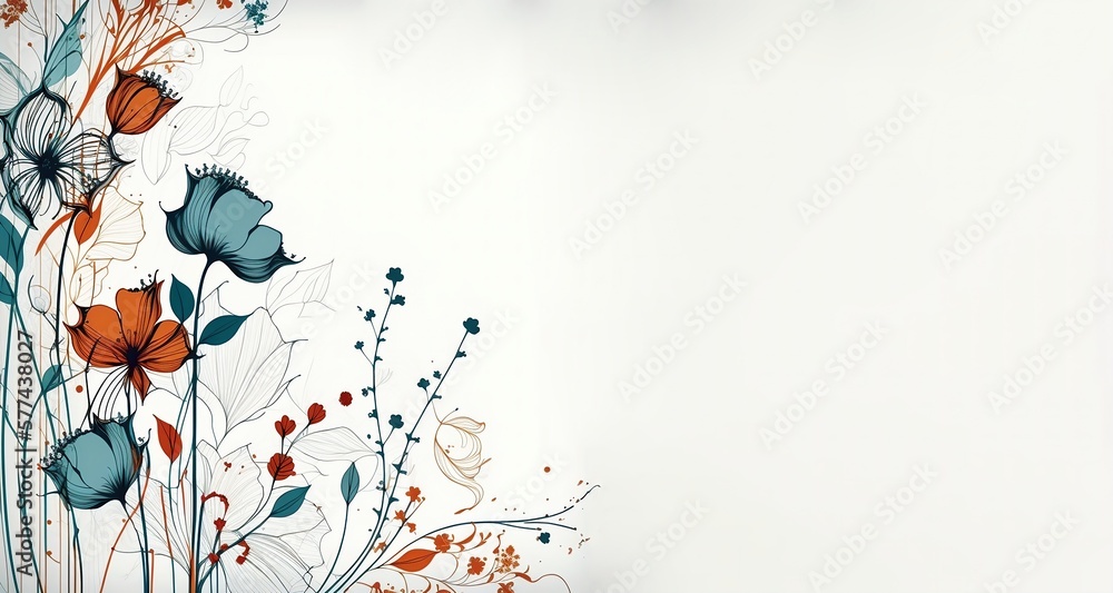 Minimalist style flowers over white background with copy space. Generative AI illustration Minimalist style flowers over white background with copy space. Generative AI illustration